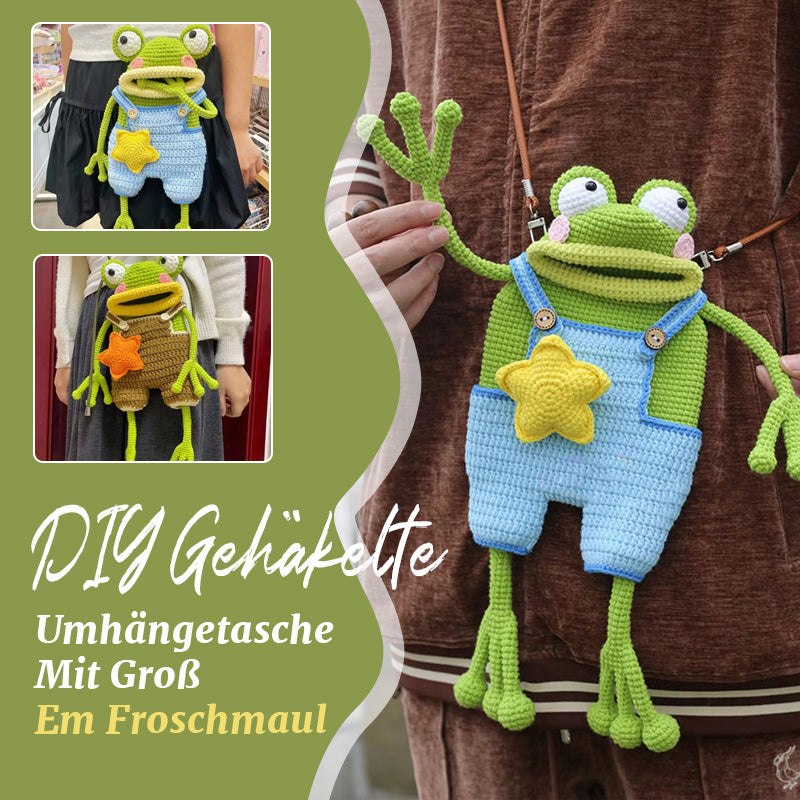 Big Mouth Frog Crossbody Bag/DIY virkad axelremsväska med stor grodmynning