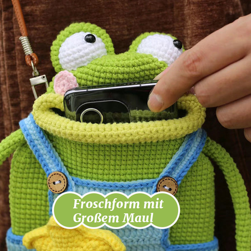 Big Mouth Frog Crossbody Bag/DIY virkad axelremsväska med stor grodmynning