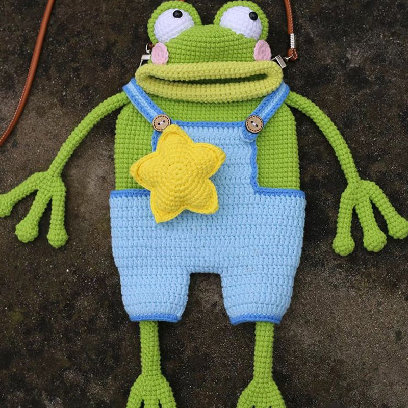 Big Mouth Frog Crossbody Bag/DIY virkad axelremsväska med stor grodmynning