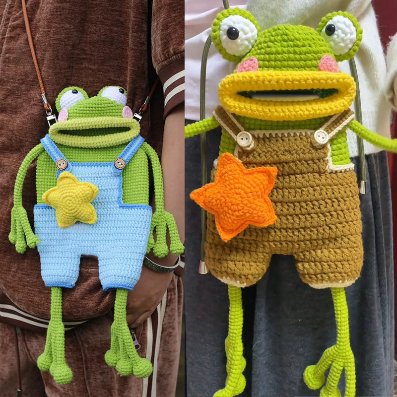 Big Mouth Frog Crossbody Bag/DIY virkad axelremsväska med stor grodmynning