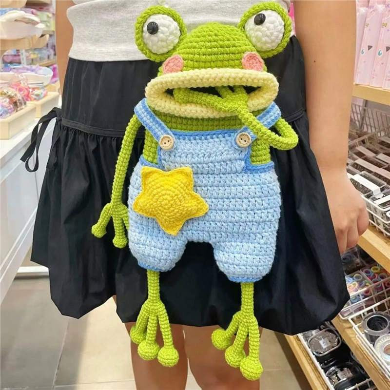 Big Mouth Frog Crossbody Bag/DIY virkad axelremsväska med stor grodmynning