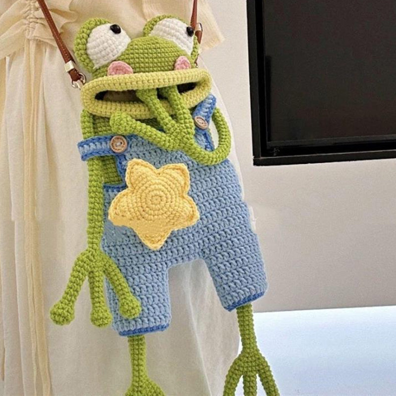 Big Mouth Frog Crossbody Bag/DIY virkad axelremsväska med stor grodmynning