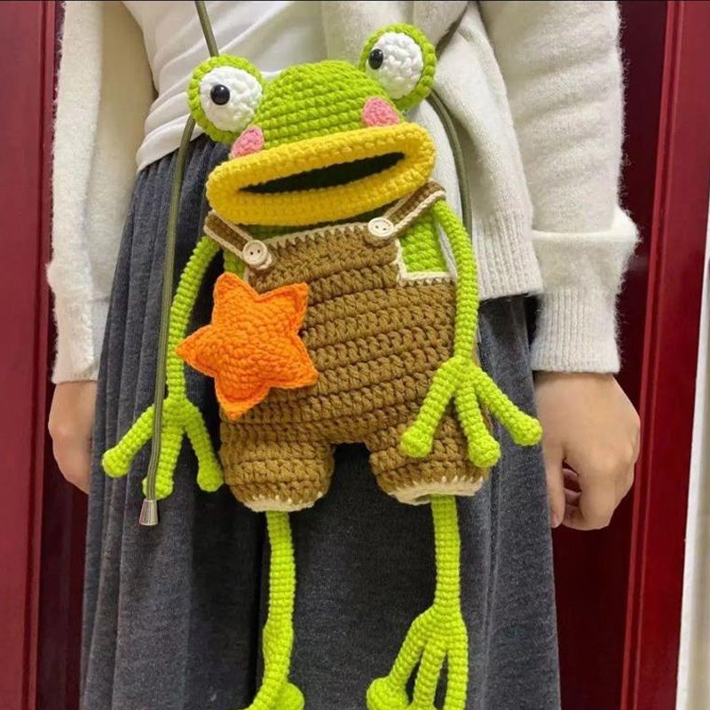 Big Mouth Frog Crossbody Bag/DIY virkad axelremsväska med stor grodmynning