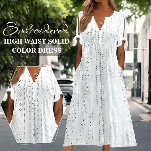 🌟Nya produkter på rea🌷Broderad Enfärgad Klänning Med Hög Midja 🌿