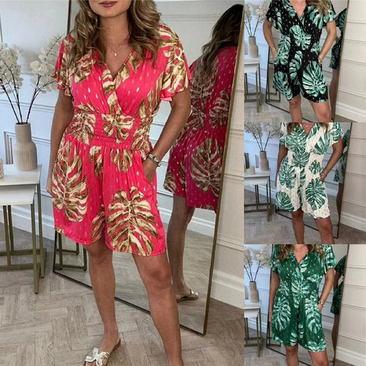 🌿 Fräsch V-ringad Jumpsuit med Blommigt Tryck 🌿