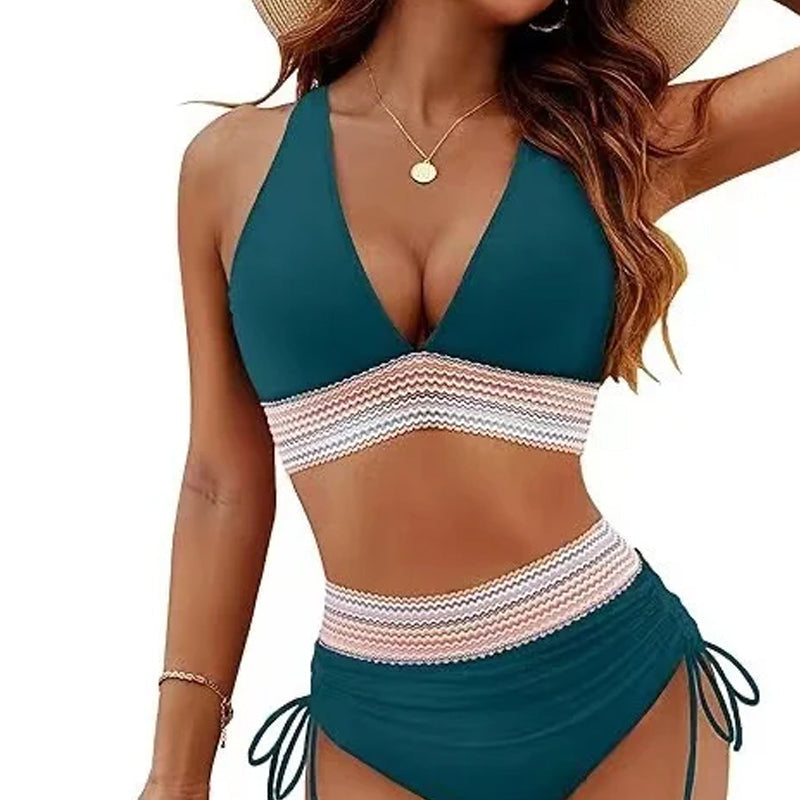 ⏰Veckans specialerbjudande: 60 % rabatt☀️2025 Tummy Control Colour Block bikinis med hög krage