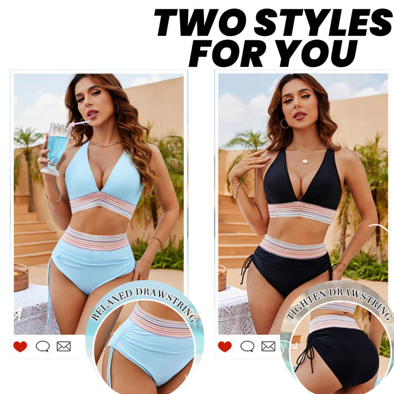 ⏰Veckans specialerbjudande: 60 % rabatt☀️2025 Tummy Control Colour Block bikinis med hög krage