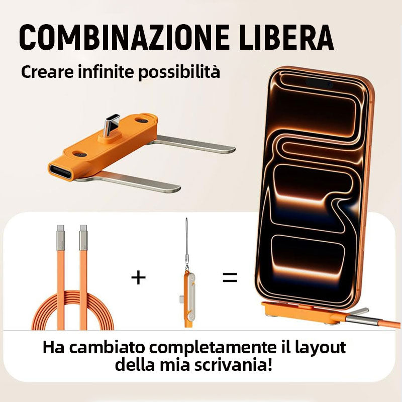 2-i-1 laddningskabel med 240W SuperCharge, 360° roterbart & osynligt stativ, avtagbar design