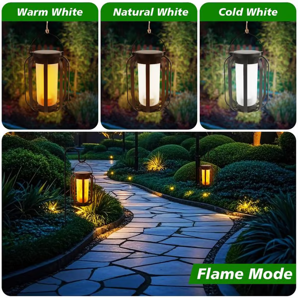 🔥Uppgraderad flimrande låga sol lykta utomhus vattentätt ljus